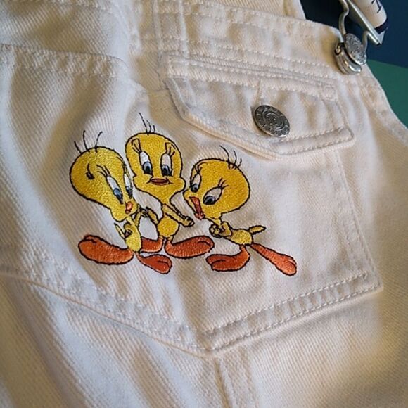Warner Brothers Tweety Small White Cotton Short Bibs Tweety Suspenders - Picture 1 of 10
